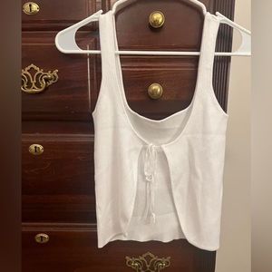 White tie back, open back ribbed tank